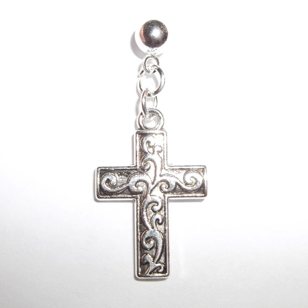 Unisex Silver Cross Earring Post Stud Silver Girl Boy Man Woman Simple NWT 5480